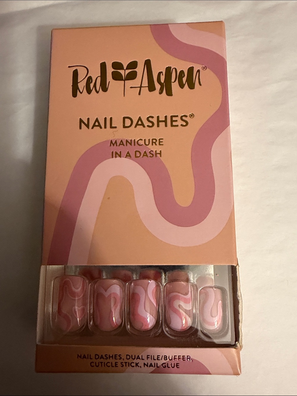 Red Aspen Pink Swirl Nail Dashes - Press-On Manicure New